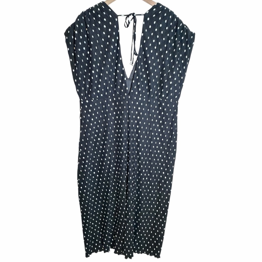 En Saison Darlene Midi Dress Polka Dot Black White Tie Back Deep V | Plus 3X - Picture 8 of 14